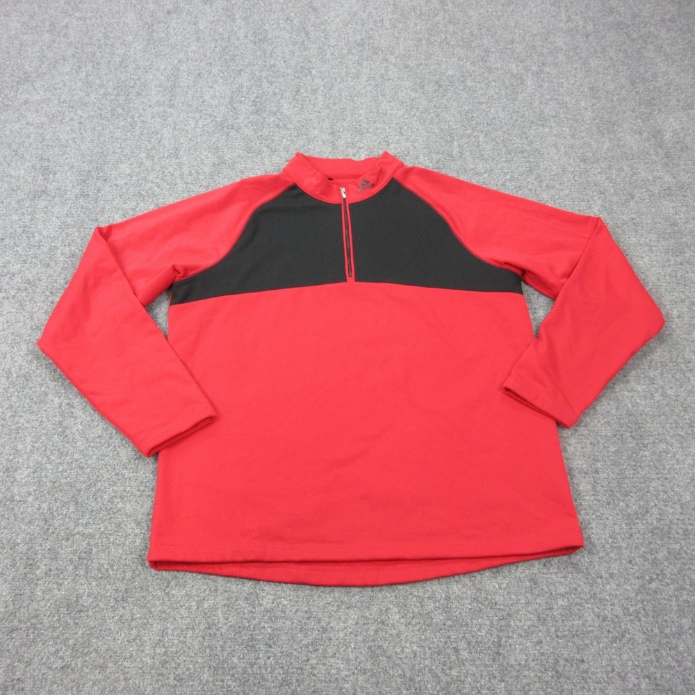 Adidas Pullover Mens 2XL Red Black Fleece Quarter Zip Colorblock Athletic Top